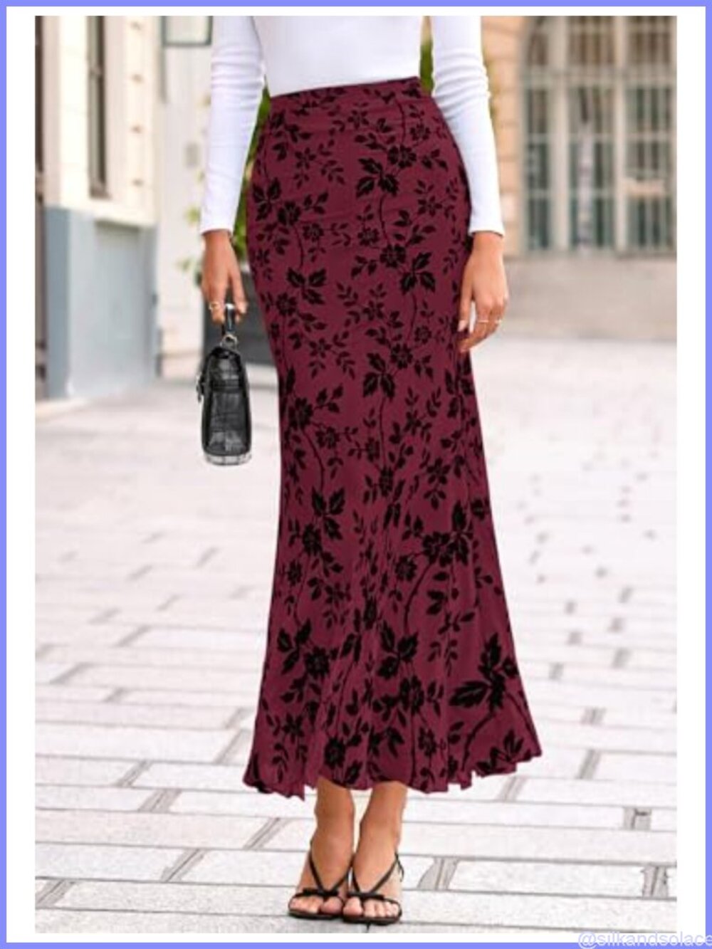 Elegant Floral Mesh Maxi Skirt High Waisted Mermaid with Lining for Wedding - Picture 3 of 6